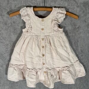 Rachel Ashwell Girls Pale Pink Cotton Gauze Eyelet Ruffle Dress Size 4T Cottage